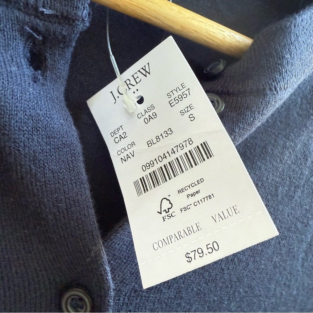NWT J. Crew Navy Classic Cotton Button-Up Sweater Cardigan Minimalist Academia - Picture 9 of 16